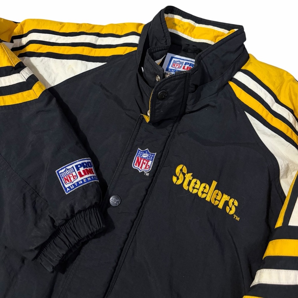 VTG Starter Pittsburgh Steelers Puffer Coat Mens XL NFL Black Quilted 90s